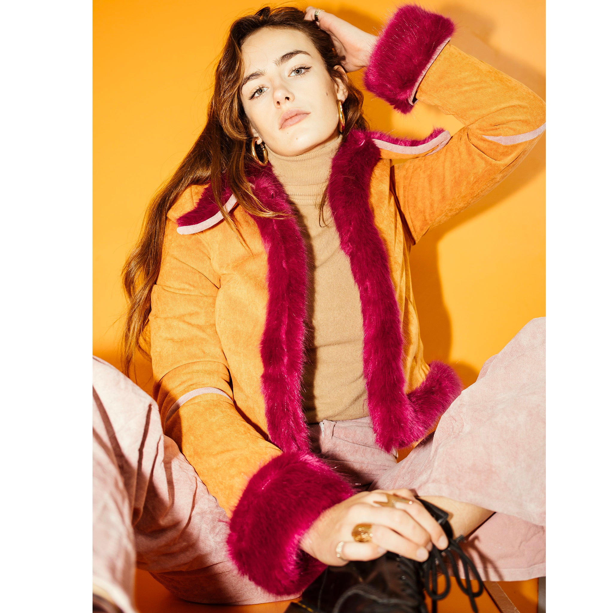 ELECTRA COAT SAMPLE - Magenta Fur X Orange Cord